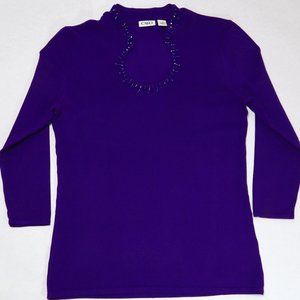 Cato Open Keyhole Neck with Sequin Accents Top in Purple - size Small